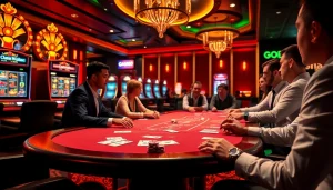 Engage with the thrill of winning at GO88 casino, featuring vibrant tables and colorful slot machines for an immersive experience.