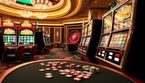 IDN Slot 777 scene with luxurious slot machines and vibrant graphics captivating players.