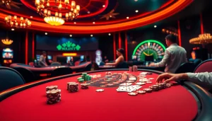 Experience thrilling poker action at https://nk888.it.com/ with colorful chips, cards, and a vibrant casino atmosphere.