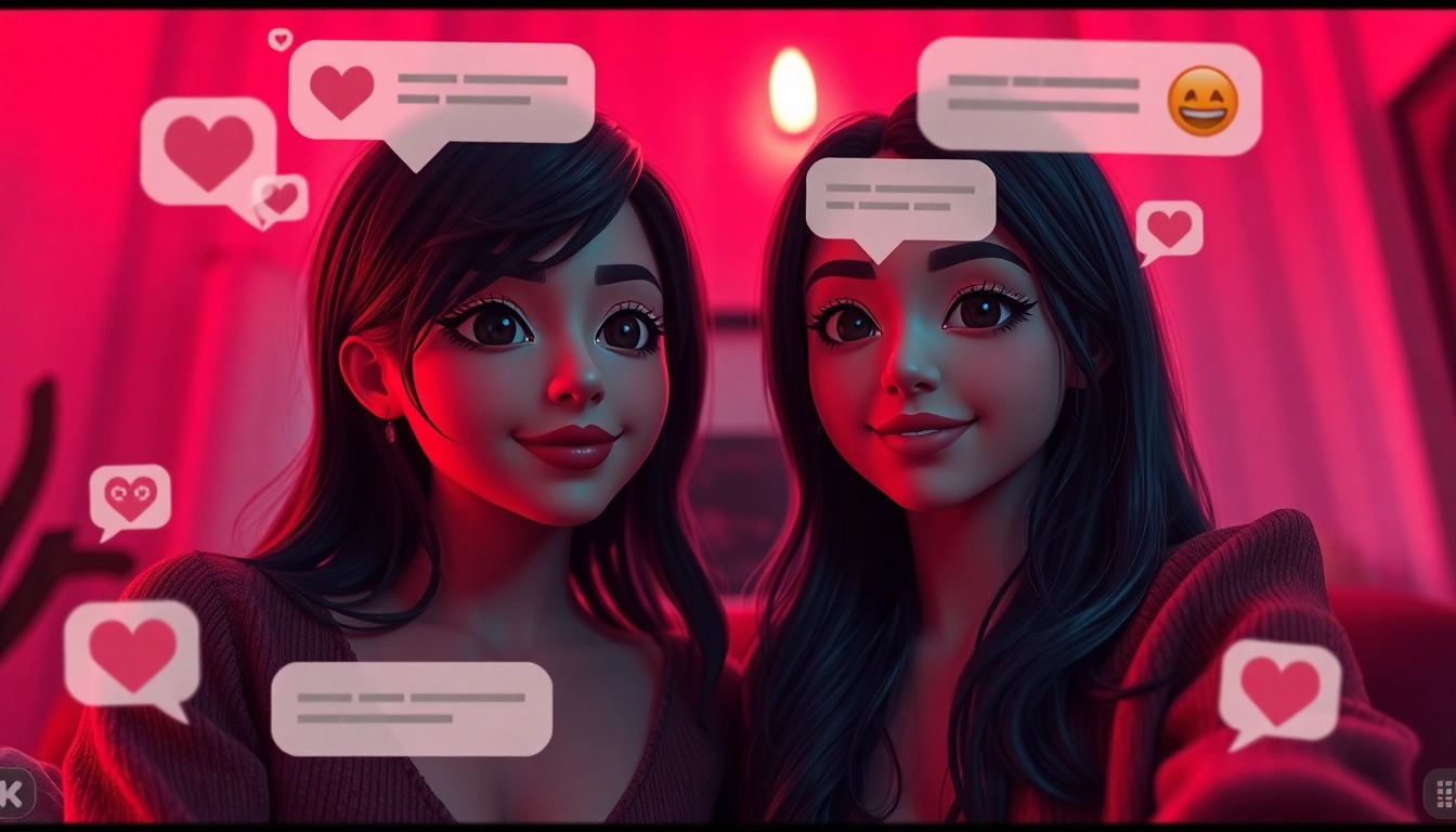 Engaging nsfw ai chat between digital avatars in a cozy virtual room setting.