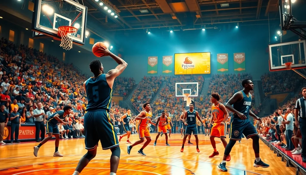 Engage with ผลบาสสด as players compete energetically on the basketball court, showcasing their skills.