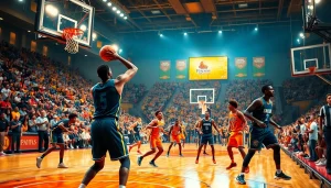 Engage with ผลบาสสด as players compete energetically on the basketball court, showcasing their skills.