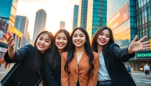 blackpink members showcasing their unique styles with vibrant energy in a city backdrop