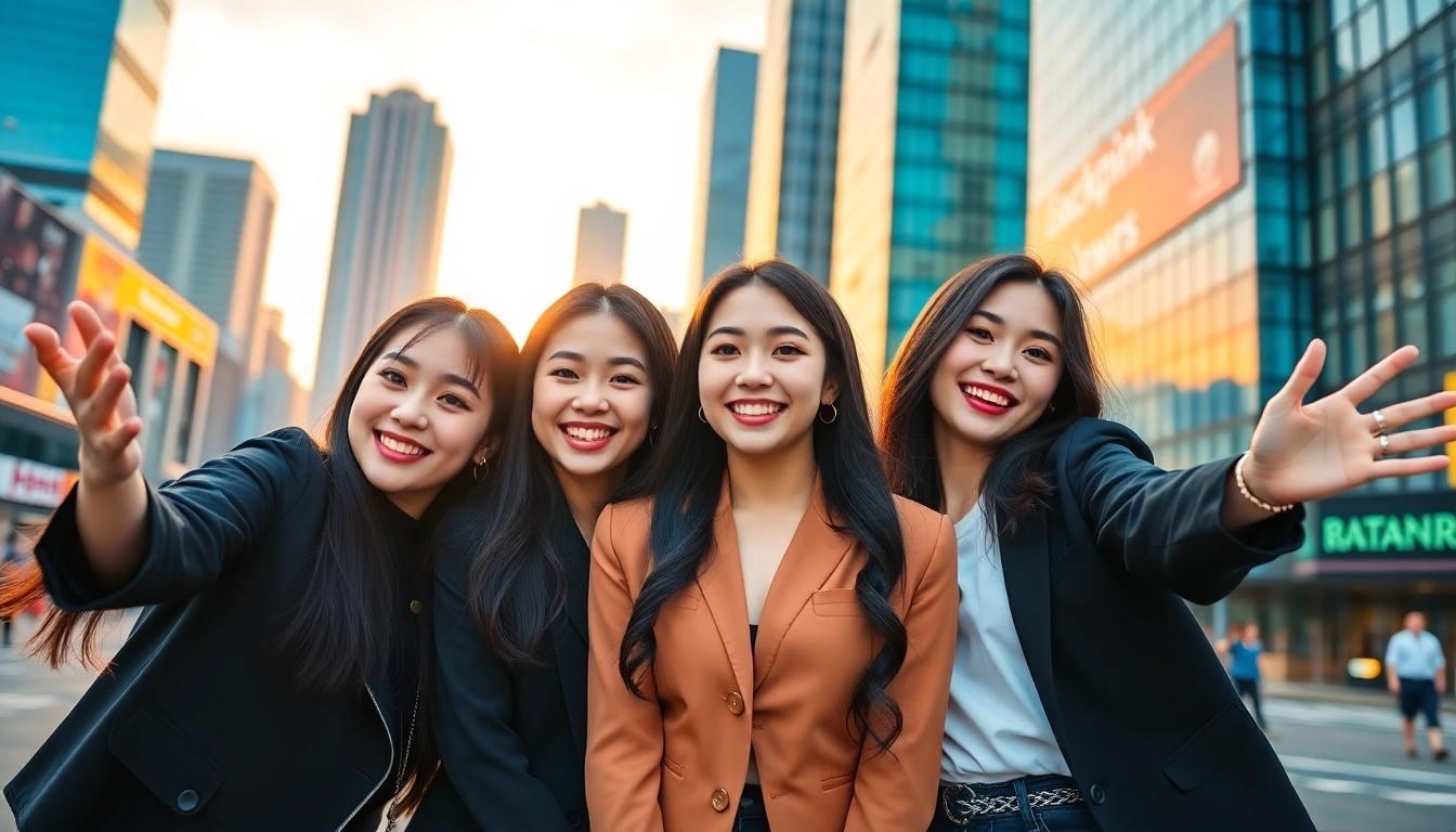 blackpink members showcasing their unique styles with vibrant energy in a city backdrop