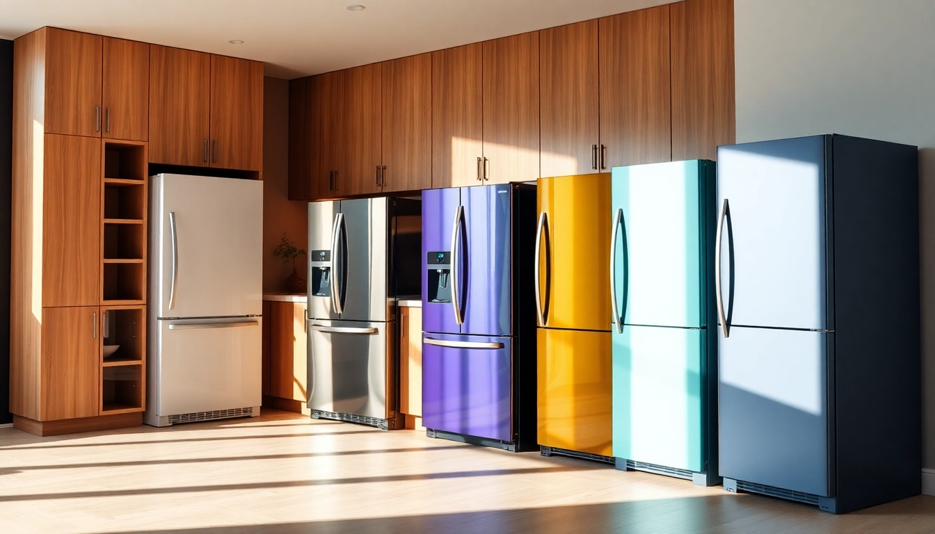 Explore diverse refrigerator sales options displayed elegantly in a modern kitchen.