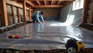 Vapor Barrier Installation being skillfully laid in a crawl space, ensuring moisture protection for homes.