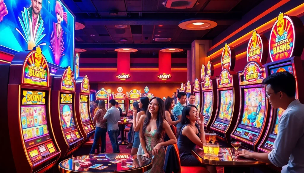 Players engaging with the slot demo scatter hitam machines in an exciting casino setting.