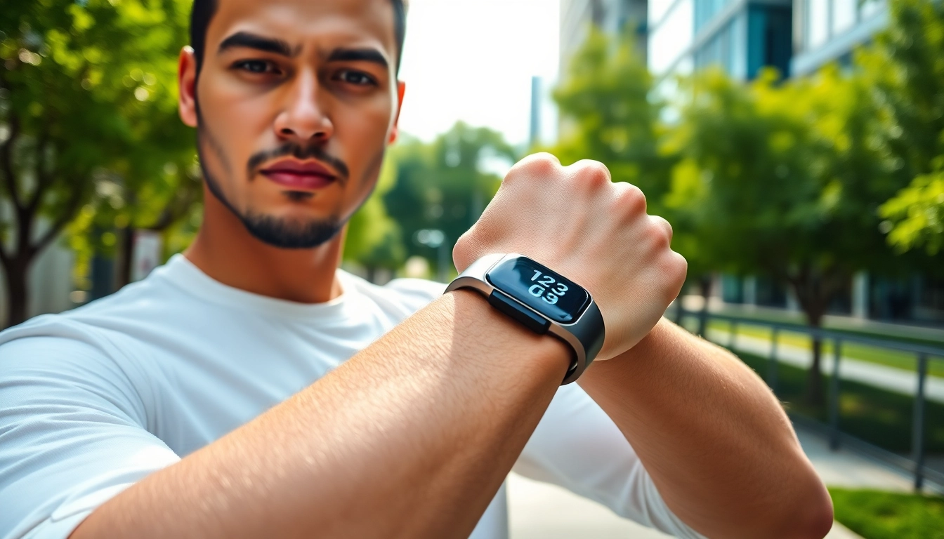 Engaging model showcasing the Pulse Smart Watch in a vibrant outdoor setting.