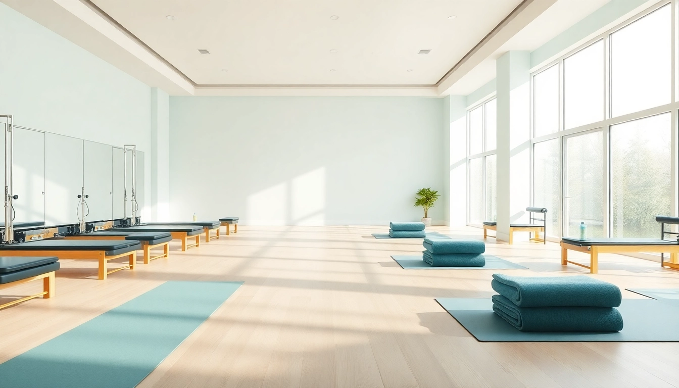 リフォーマーとマットを備えた明るいスタジオでのピラティス おすすめ