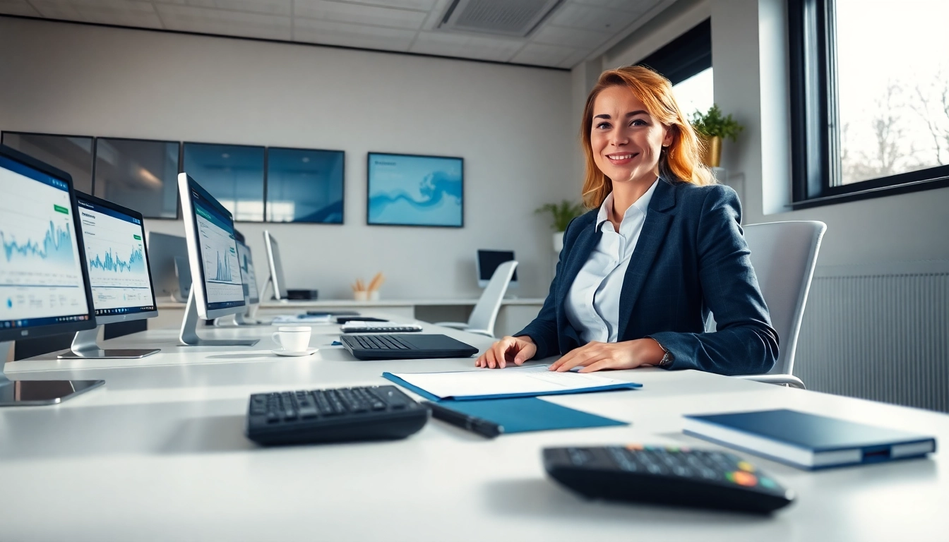 Usługi profesjonalne w Biurze rachunkowym w Poznaniu, przedstawiające księgowego doradzającego klientom.