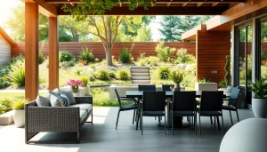 Transforming Wellesley Outdoor Living with a modern patio design and vibrant landscape.