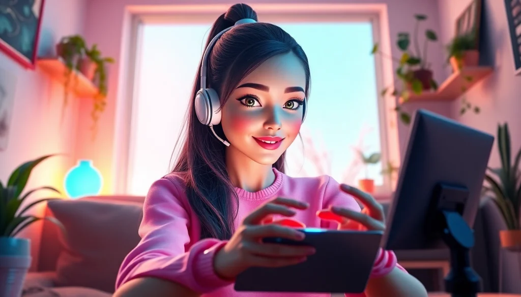 A cozy scene featuring an AI girlfriend avatar interacting with a user, highlighting the engaging digital experience of AI relationships.