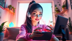 A cozy scene featuring an AI girlfriend avatar interacting with a user, highlighting the engaging digital experience of AI relationships.