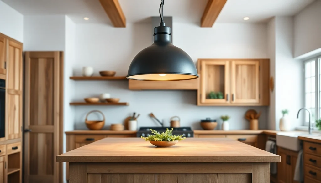 Bright island light fixture illuminating a cozy kitchen island, adding warmth and charm.