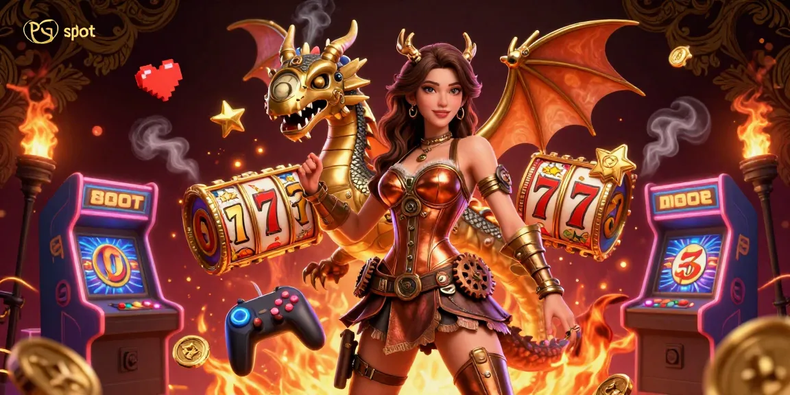 Experience exhilarating PG slot action with vibrant casino elements and a stunning dragon