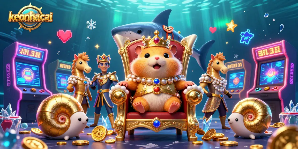 Engage with keonhacai's vivid underwater casino scene featuring a fierce hamster king and gaming elements.