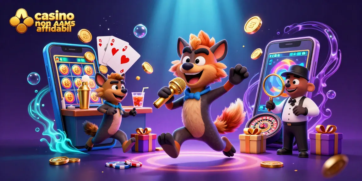Scopri il fantastico mondo dei casino non AAMS affidabili, immerso in un'illustrazione vivace di un club comico a tema casinò.