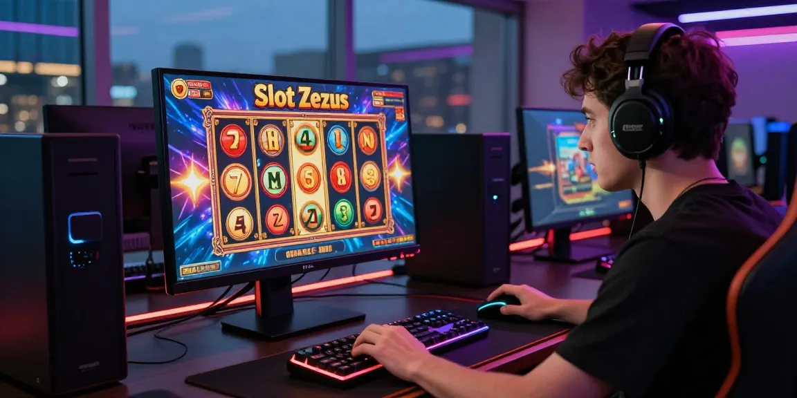Engaged player enjoying Slot Zeus with dynamic graphics and gaming setup.