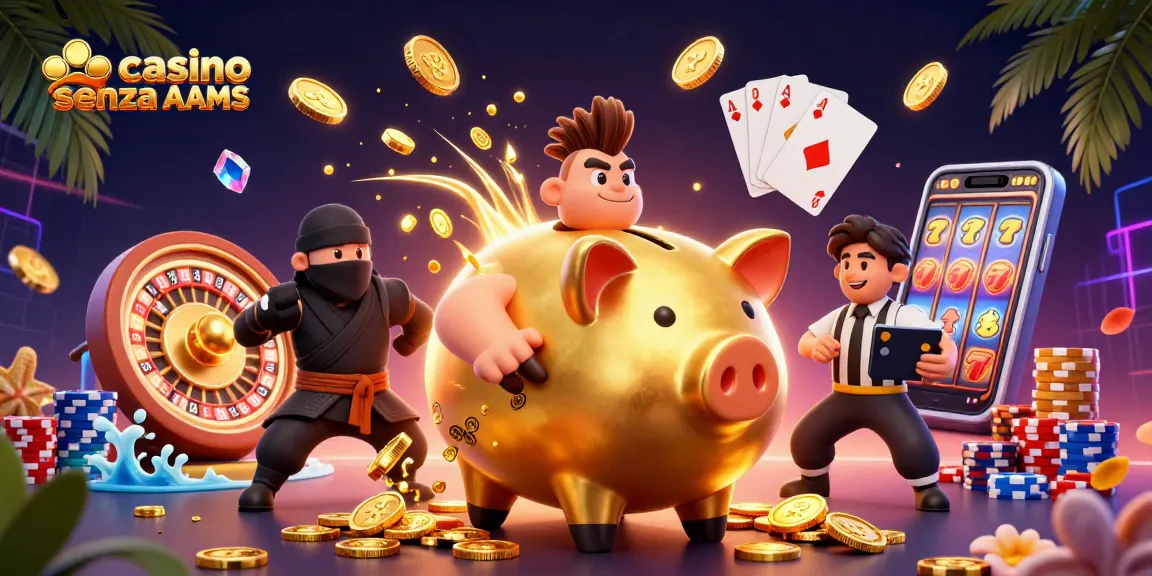 Interagisci con il divertimento nei casino senza AAMS, circondato da oro e vincite.