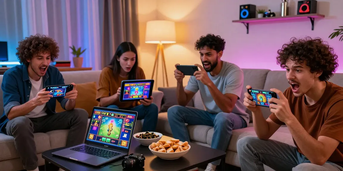 Exciting online gaming moment with players engaging in spaceman88 slot game on laptops and tablets, showcasing vibrant graphics and thrilling atmosphere.