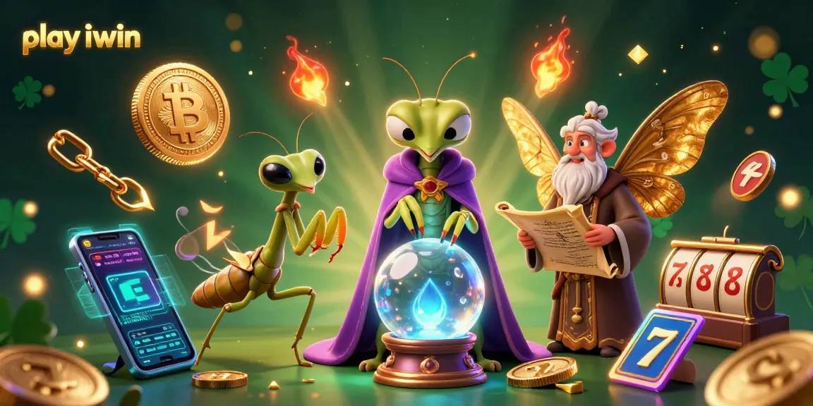 Play iwin with vibrant characters and casino elements in a mystical scene.
