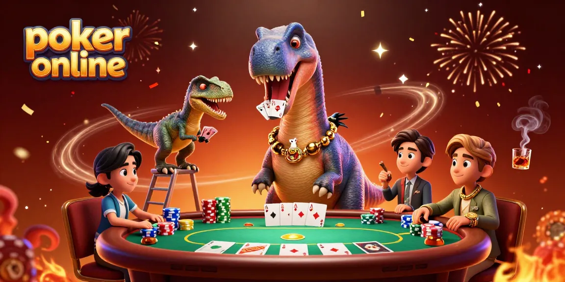 Giocare a poker online con il brontosauro al tavolo del casinò, che distribuisce carte.