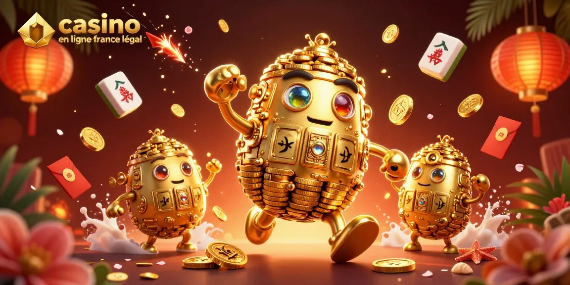 Illustration dynamique de casino en ligne France légal, mettant en scène un golem d'or autour d'éléments de jeu