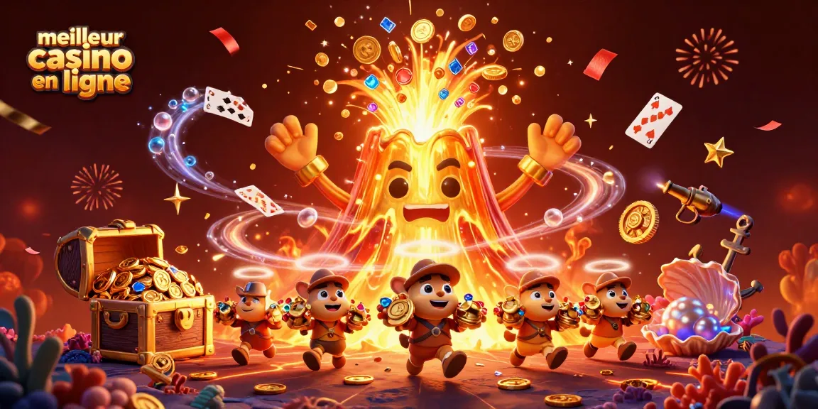 Gagnez au meilleur casino en ligne avec une scène dynamique et festive de trésors et jeux.