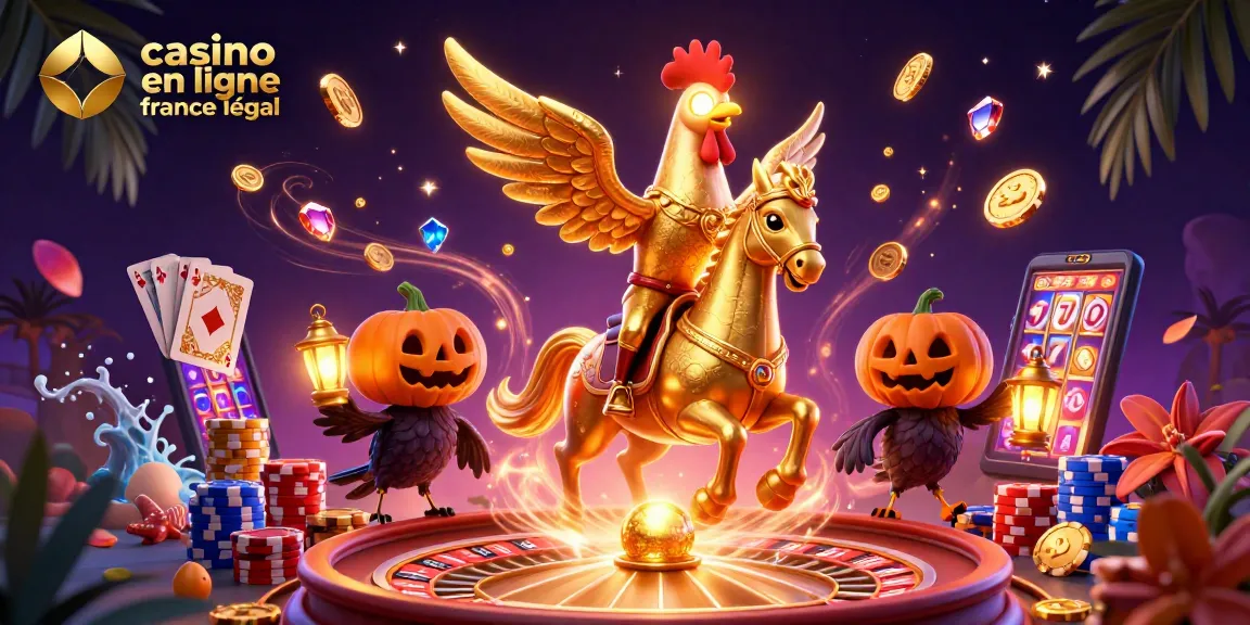 Célébrez le casino en ligne France légal avec une illustration animée de personnages captivants à travers un casino magique.
