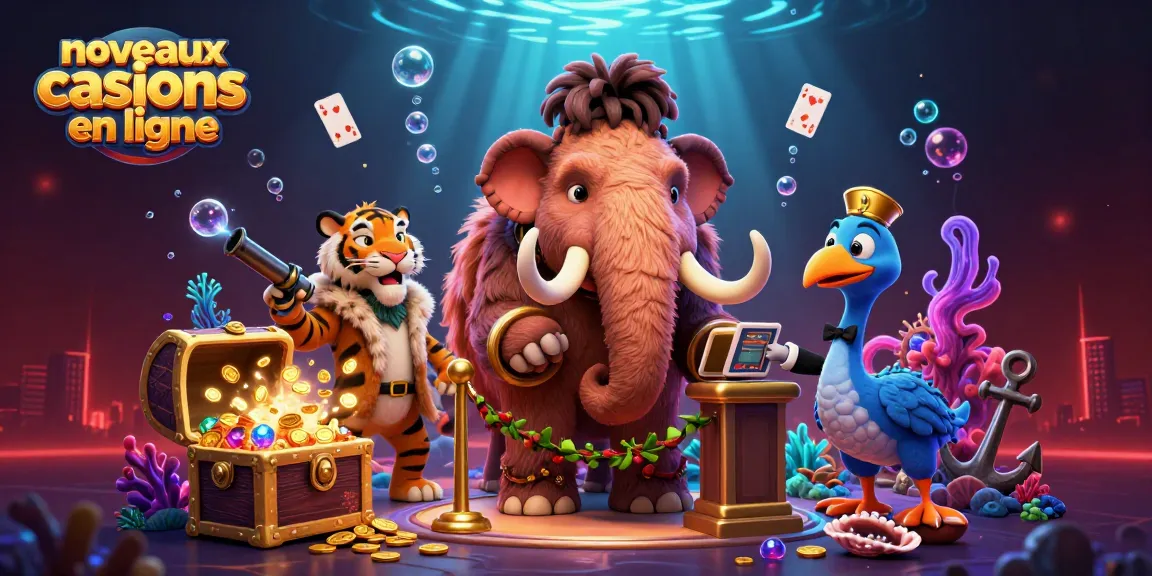 Nouveaux casinos en ligne : Mammouth et invités VIP s'apprêtant à entrer dans un casino sous-marin.