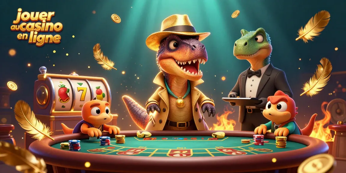 Jouer au casino en ligne avec un vélociraptor subtil à une table de blackjack dans une scène dynamique.