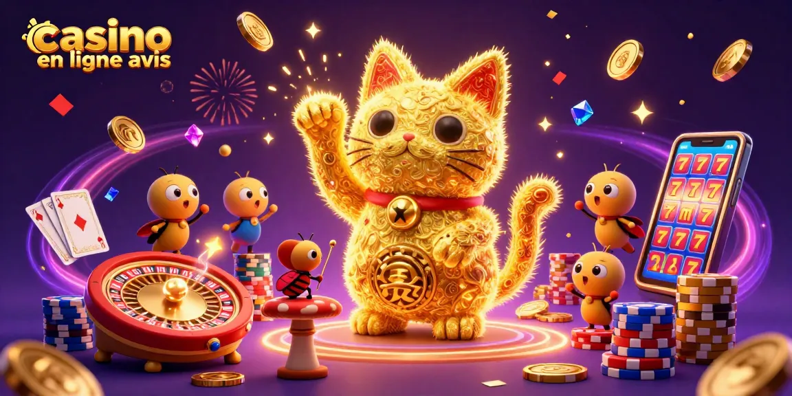 Découvrez des avis sur les casinos en ligne avec ce chat porte-bonheur animé.