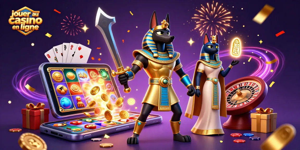Jouer au casino en ligne avec Anubis et Bastet, symbolisant l'aventure des jeux de hasard.