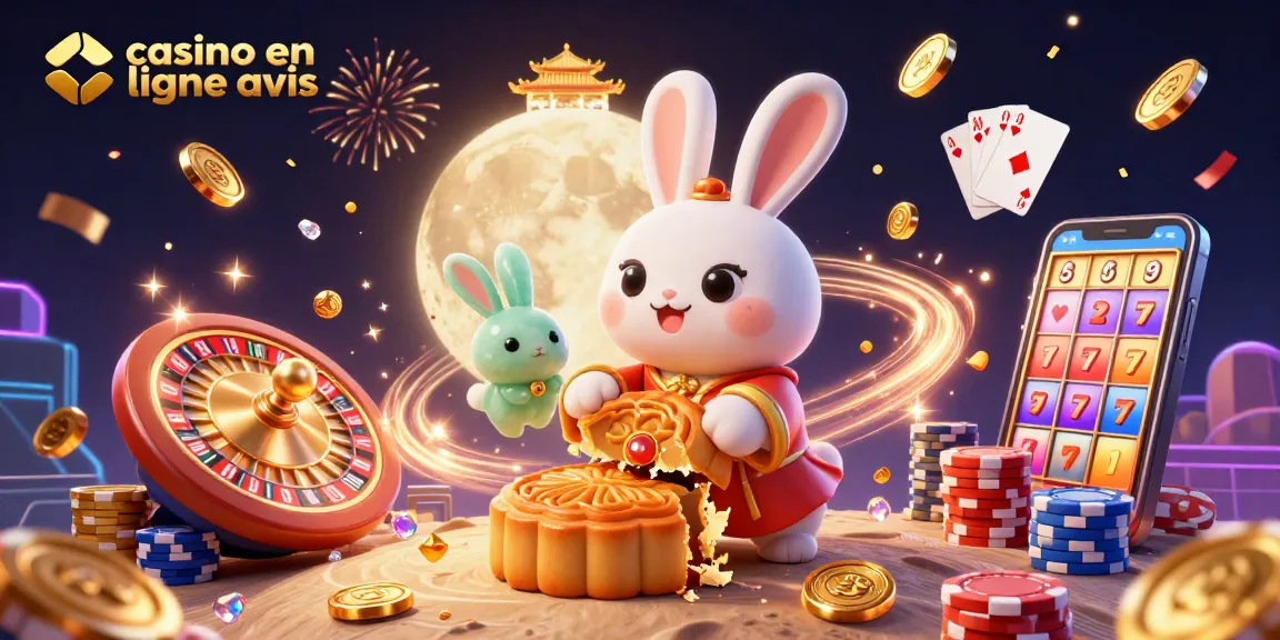 Profitez d'une aventure festive avec "casino en ligne avis", un lapin lunaire et des éléments de jeu qui scintillent.