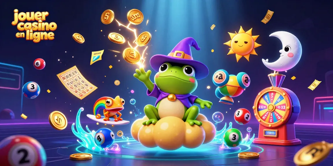 Jouer au casino en ligne avec une illustration animée de personnages 3D colorés et des éléments de jeu captivants.