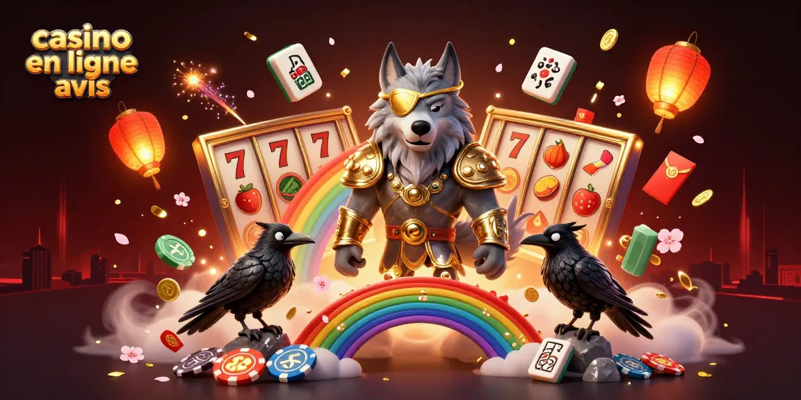 Illustration dynamique représentant un loup Odin et ses corbeaux, pour des avis sur casino en ligne.