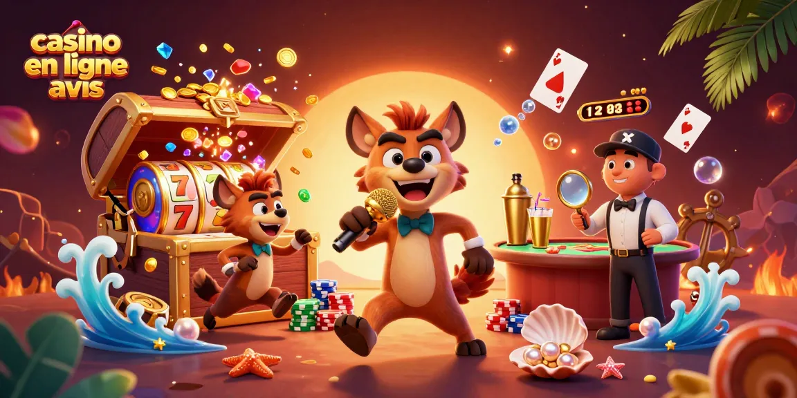 Animation humoristique illustrant des hyènes dans un casino avec des avis sur les jeux d'argent en ligne.