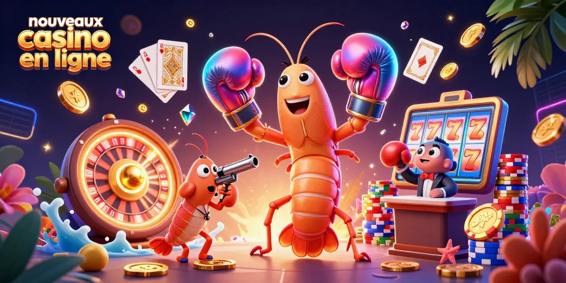 Embarquez dans l'univers des nouveaux casinos en ligne avec une illustration dynamique alliant personnages marins et éléments de jeux d'argent.