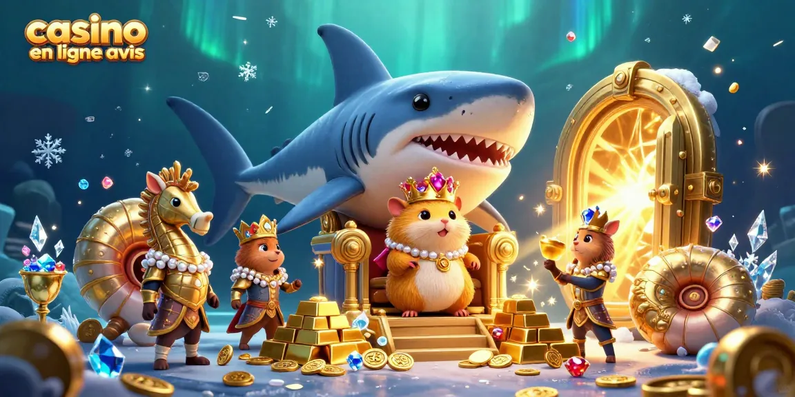 Analysez les avis de casino en ligne avec un roi hamster doré entouré d'un trésor mystérieux.
