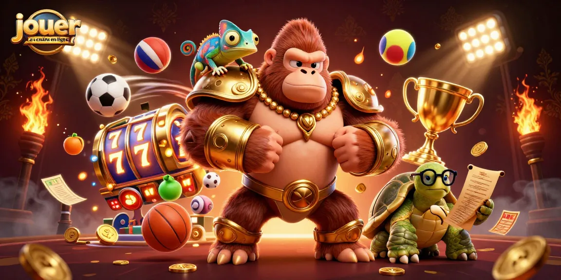 Jouer au casino en ligne avec un gorille héroïque et des éléments de jeu dynamiques.