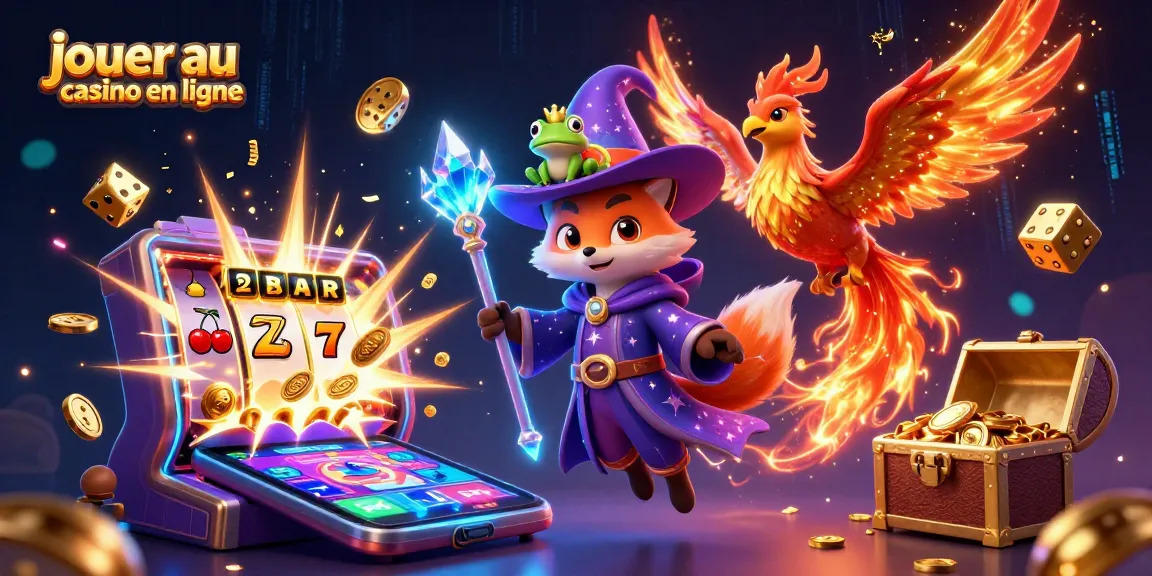 Jouer au casino en ligne avec un sorcier, un phoenix et une grenouille au milieu d'un jackpot lumineux.