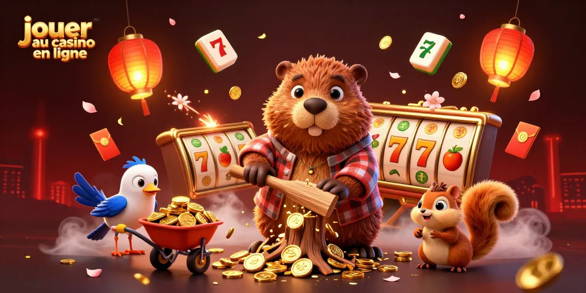 Jouez au casino en ligne avec une scène animée pleine de pièces d'or et de symboles chanceux.