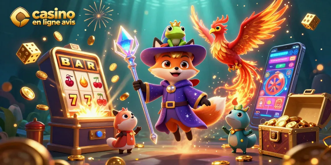 Comment jouer au casino en ligne avis avec une ambiance magique illustrée par un renard sorcier et un phoenix.